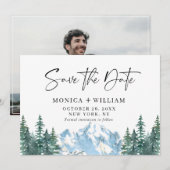 Waterverf Mountains Forest Weduwfoto Save The Date (Voorkant / Achterkant)