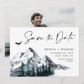 Waterverf Mountains Forest Weduwfoto Save The Date (Voorkant / Achterkant)