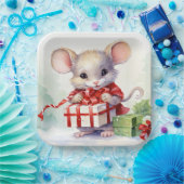 Waterverf Mouse Met Kerstcadeau Papieren Bordje (Feest)