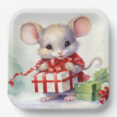 Waterverf Mouse Met Kerstcadeau Papieren Bordje (Voorkant)