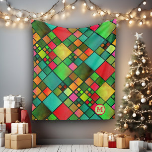 Waterverf Mozaic Pattern Monogram Fleece Blanket Deken