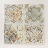 Waterverf  mozaïektegel. Floral azulejo Legpuzzel (Verticaal)