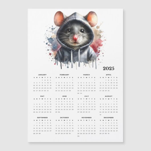 Waterverf Muis Hoodie Splash Art 2025 Kalender (Voorkant)