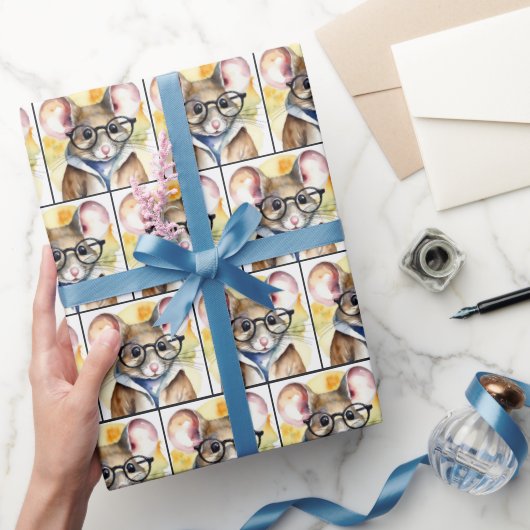 Waterverf muis met bril cadeaupapier (Geschenken)