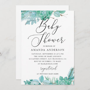 Waterverf munt bloemensucculenten baby shower kaart