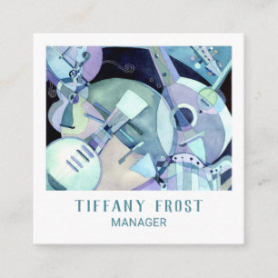 Waterverf muziekinstrumenten vierkante visitekaartje