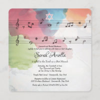 Waterverf Muzieknoten Bat Mitzvah Uitnodiging