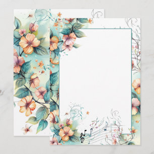 Waterverf muzieknoten en bloemen kaart