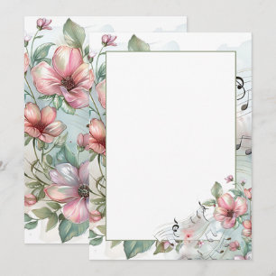 Waterverf muzieknoten en bloemen kaart