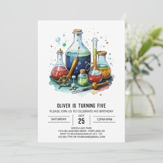 Waterverf Mystery Lab Scientist Verjaardag Kaart (Staand voorkant)