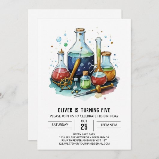Waterverf Mystery Lab Scientist Verjaardag Kaart (Voorkant / Achterkant)