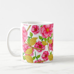 Waterverf naadloos met bloemen. Vintage Koffiemok
