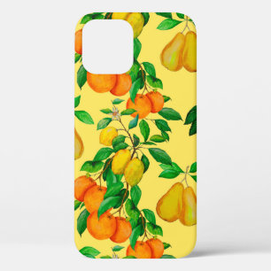 Waterverf naadloos met citrusvruchten, peren, che iPhone 12 hoesje