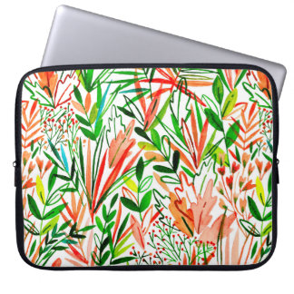Waterverf naadloos met exotische bladeren en laptop sleeve