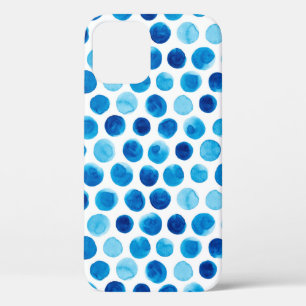 Waterverf naadloos patroon met blauwe poka-punten iPhone 12 hoesje