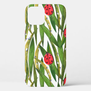 Waterverf naadloos patroon met ladybugs. Tegen iPhone 12 Hoesje