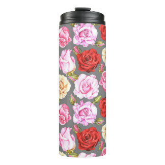 Waterverf naadloos patroon met rozen. Naadloze w Thermosbeker