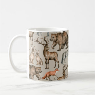 Waterverf naadloos patroon met wilde bosdieren koffiemok
