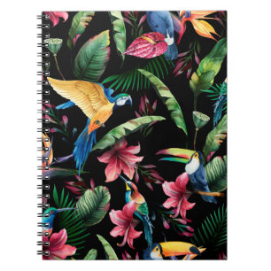 Waterverf naadloos patroon, tropische vogels, touc notitieboek