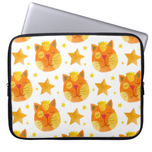 Waterverf naadloos patroon van kattengezichten en laptop sleeve