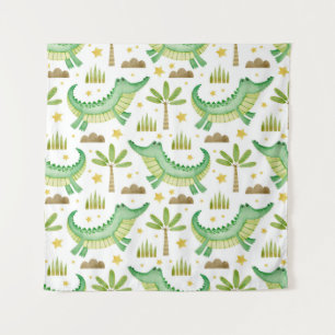 Waterverf naadloos patroon van krokodilpalmboom wandkleed