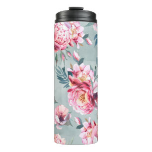 Waterverf naadloos patroon van pony en blosom fl thermosbeker