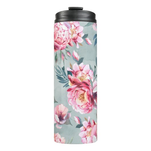 Waterverf naadloos patroon van pony en blosom fl thermosbeker (Voorkant)