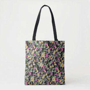 waterverf naadloze florale patroon zwarte achtergr draagtas
