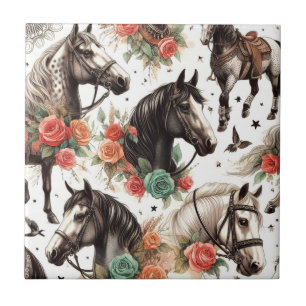 Waterverf Naadloze Paardenschilderij Tegeltje