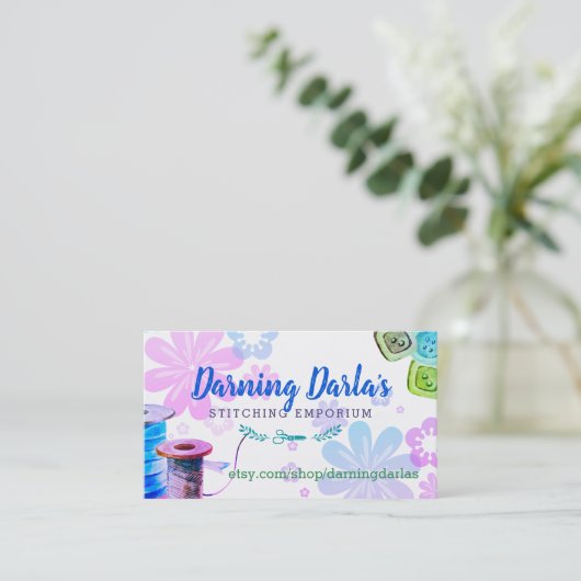 Waterverf naaigarens naadloos visitekaartje (Staand voorkant)