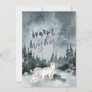 Waterverf nachtelijke hemel Polar Beer Christmas Feestdagenkaart