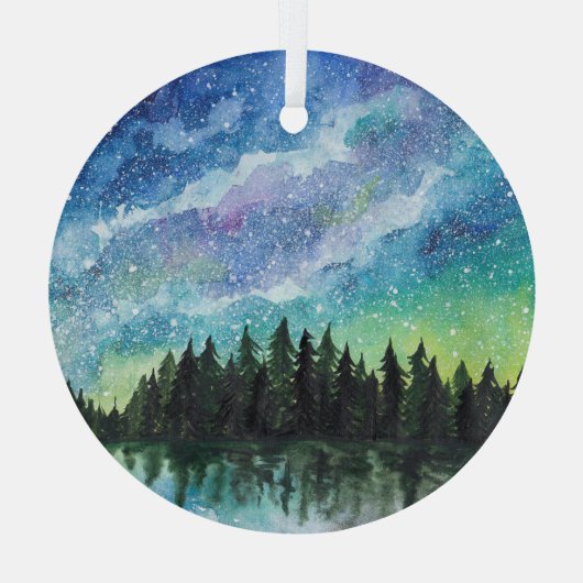 Waterverf nachtlandschap, Melkweg Glas Ornament (Achterkant)