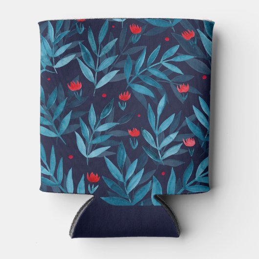 Waterverf nachttuin - turquoise , blauw en rood blikjeskoeler (Voorkant)