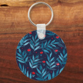 Waterverf nachttuin - turquoise , blauw en rood sleutelhanger (Voorkant)