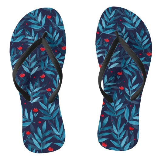 Waterverf nachttuin - turquoise , blauw en rood teenslippers (Voetbed)