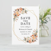 Waterverf najaar Floral Gold Geo Lijst Save The Date (Staand voorkant)