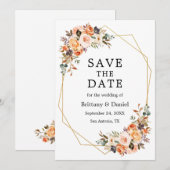 Waterverf najaar Floral Gold Geo Lijst Save The Date (Voorkant / Achterkant)