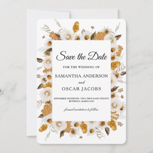 Waterverf najaar geel en wit Lijst Save The Date (Voorkant)