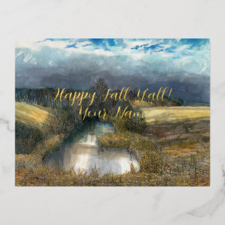 Waterverf najaar vijver folie feestdagen briefkaart