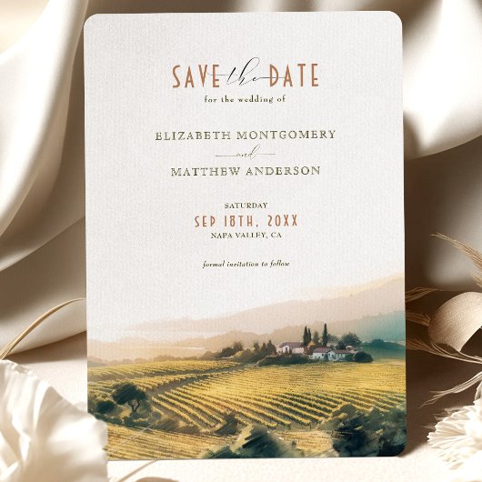 Waterverf Napa Valley Vineyards Save the Date Kaart