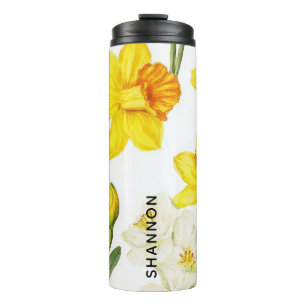 Waterverf Narcis Bloem Botanische Witte Ontwerp Thermosbeker