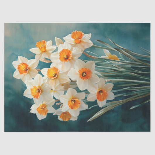 Waterverf narcissen Blauwgroen achtergrond decoupa Tissuepapier (Voorkant)