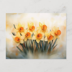 Waterverf narcissen geel en groen briefkaart