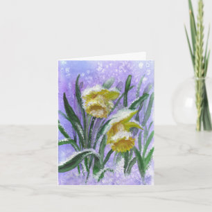 Waterverf narcissen in de sneeuw met lege binnenka kaart
