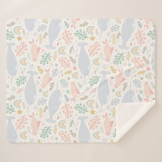 Waterverf Narwhal & Seal Patroon Sherpa Deken (Voorkant (horizontaal))