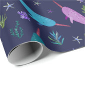 Waterverf Narwhals onder het Zee Gold Cadeaupapier (Rol Hoek)
