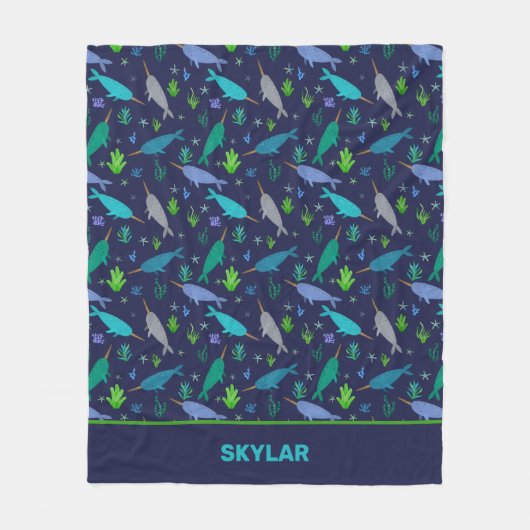 Waterverf Narwhals onder het Zee Gold Kinder Fleece Deken (Voorkant)