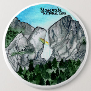 Waterverf nationaal park Yosemite Ronde Button 6,0 Cm