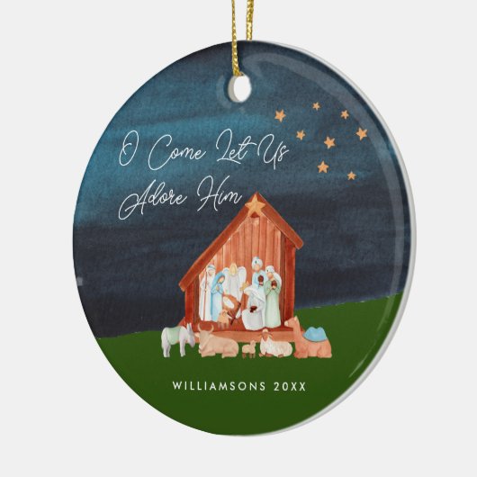 Waterverf Nativiteit Adore Him Scripting Religieuz Keramisch Ornament (Links)