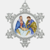 Waterverf Nativiteit Jesus Birth Christelijke Art Tin Sneeuwvlok Ornament (Voorkant)